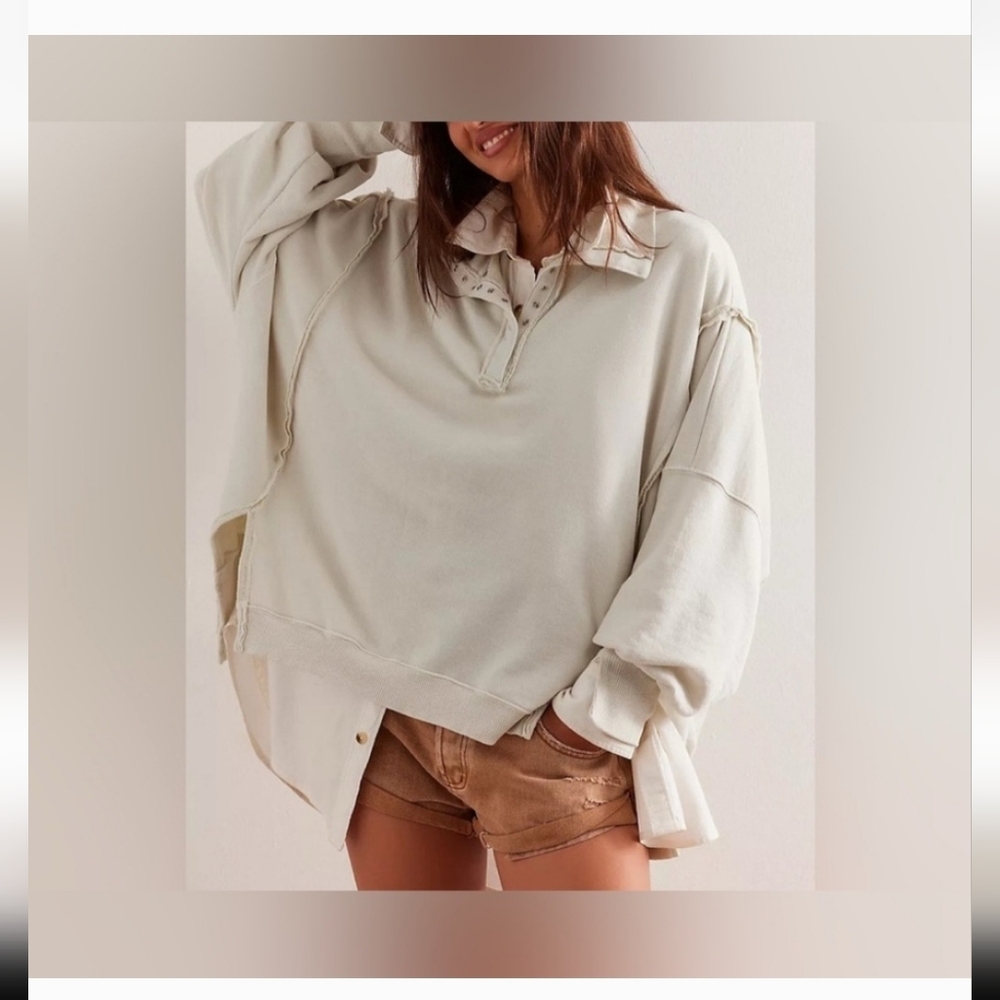 NWOT We The Free Camden Henley Sweatshirt In Grey Opal
